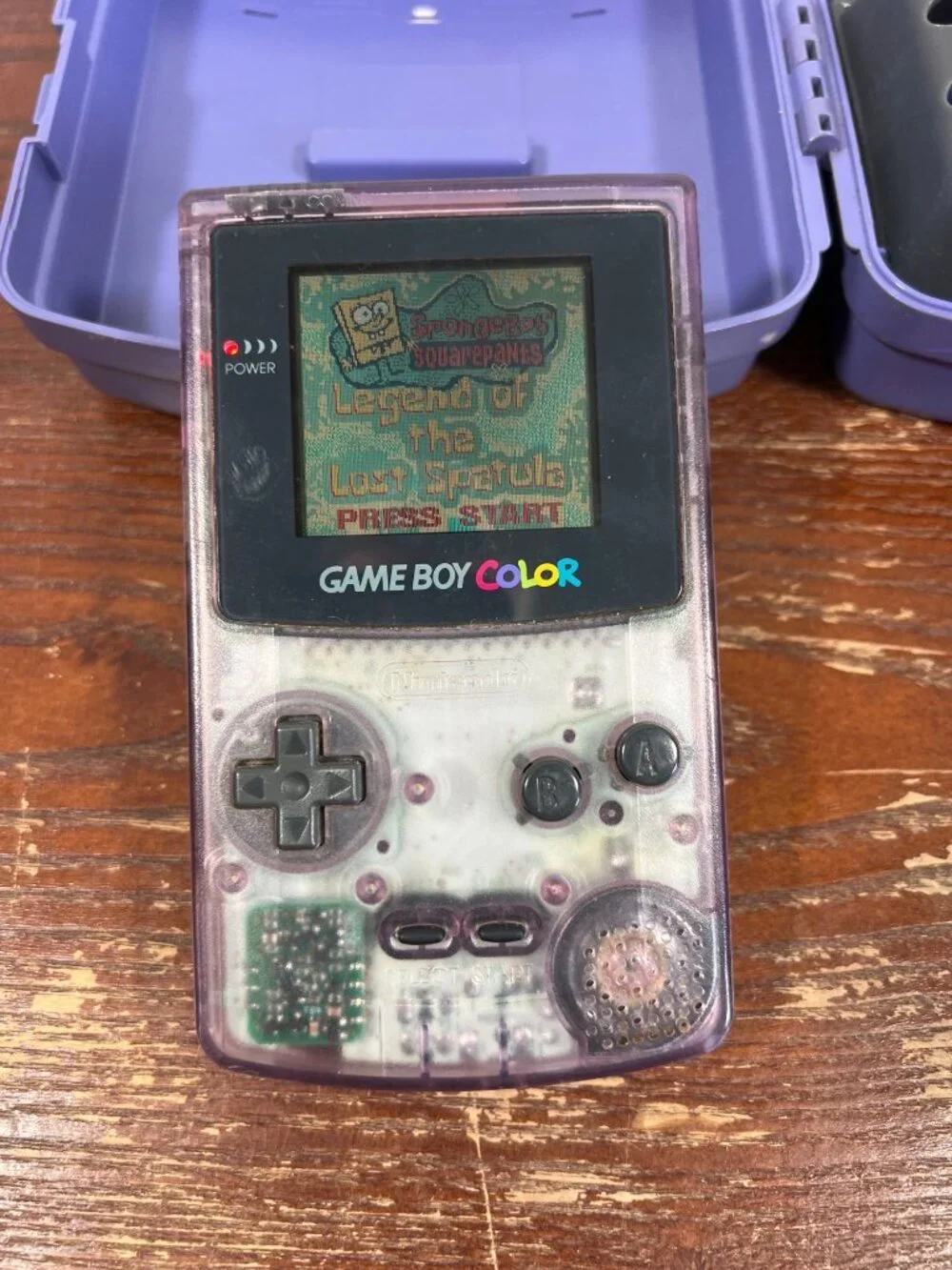 Nintendo Game Boy Color Purple With SpongeBob Game & Logic3 Organizer Case Teste